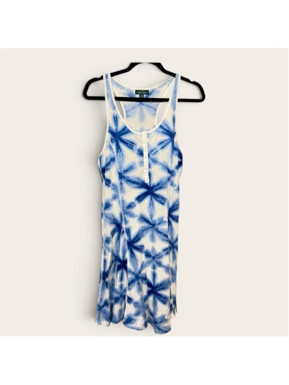 Size M Lauren Jeans Co Ralph Lauren Blue White Tie-Dye Cotton Tank Dress